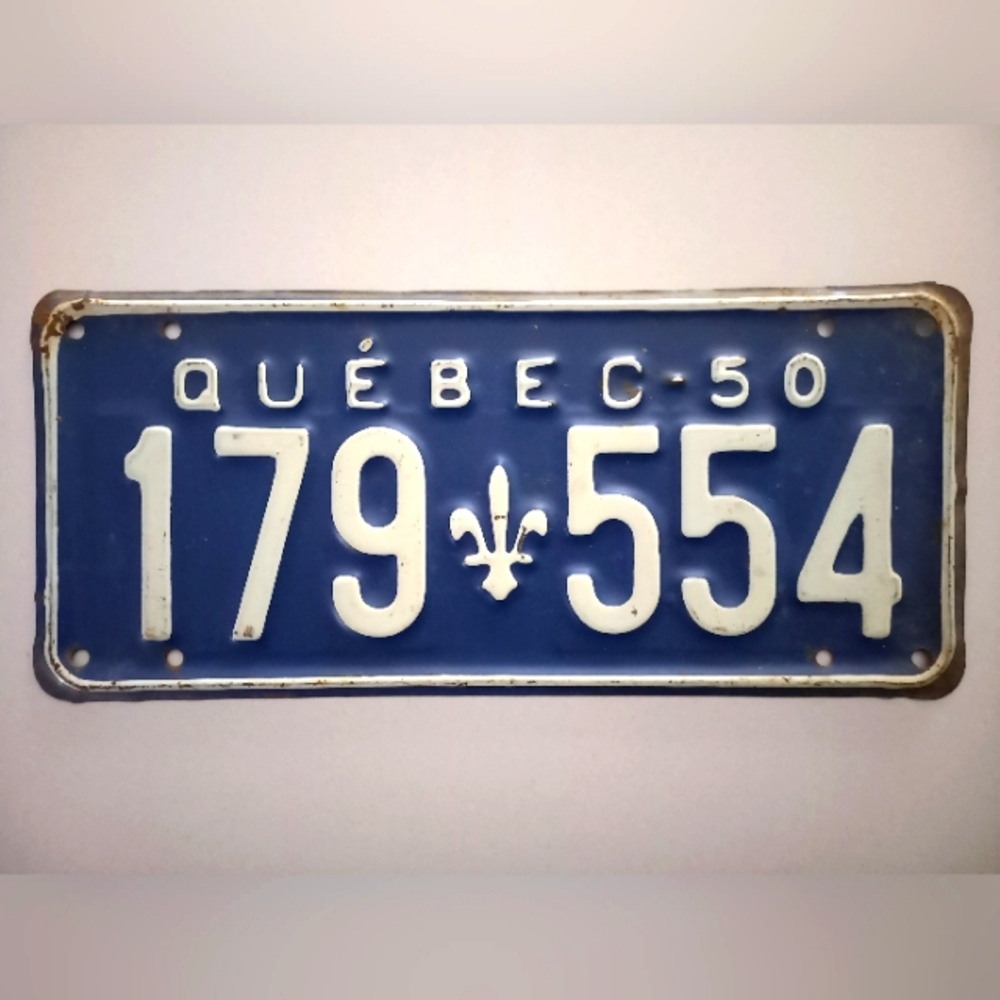 Vintage Original 1950 Québec Alluminum Licence Plate Not A Replica.